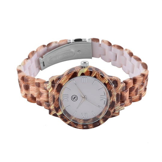 6er Set - gefertigt aus Harz: 5 Armbänder und Leopardenmuster Uhr, vergoldet