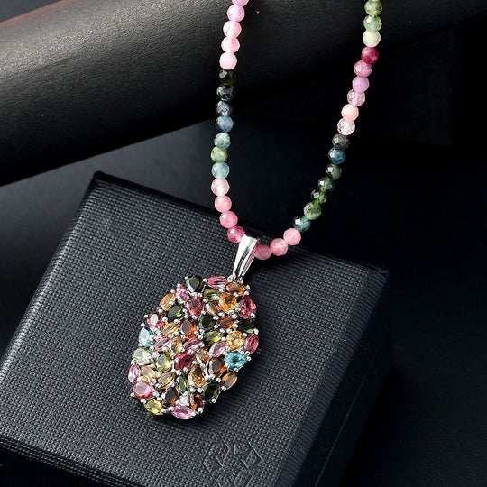 Mehrfarbig-Turmalin Schmuckset 925 Silber rhodiniert ca. 39.67 ct