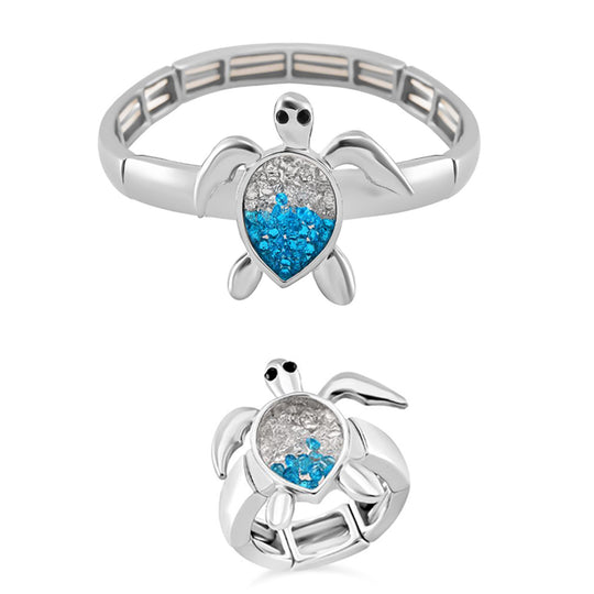 2er Set - Weißer Kristall, Rosa Kristall Flexibles Armreif und Flexibler Ring, goldfarben