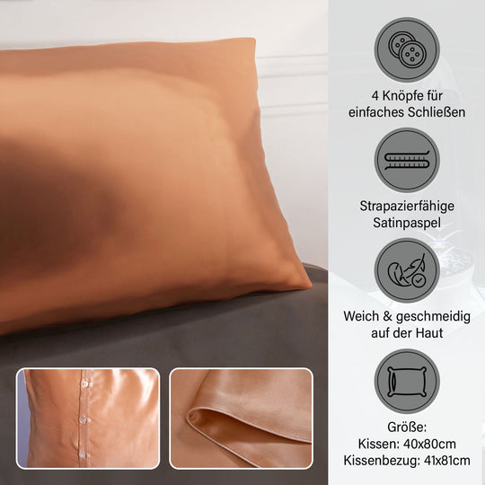 Serenity Night - Premium Collection - 1 Kissen mit 1 Kissenbezug aus 100% Maulbeerseide, mit Paspelierung, Perlmuttknöpfen und Federfüllung, 40 x 80 cm, Silber