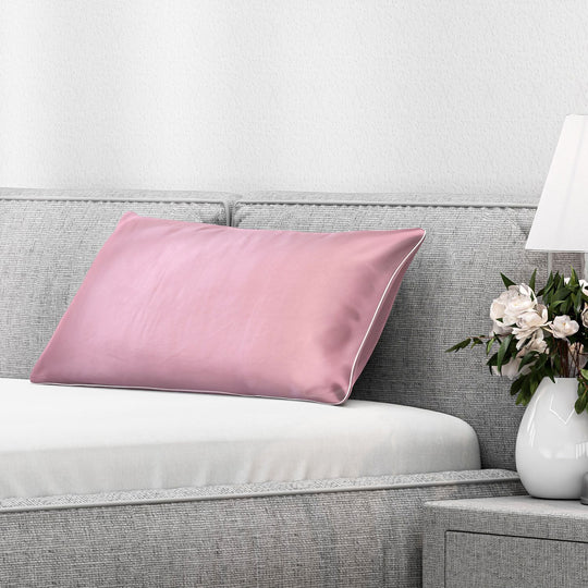Serenity Night - Premium Collection - 1 Kissen mit 1 Kissenbezug aus 100% Maulbeerseide, mit Paspelierung, Perlmuttknöpfen und Federfüllung, 40 x 80 cm, Silber