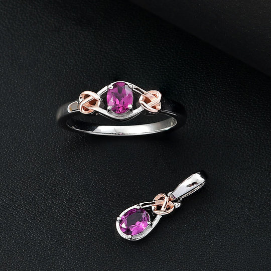 2er Set - AAA Radiant Ember Garnet Ring und Anhänger, Größe (18.00), 925 Silber rhodiniert ca. 0,92 ct.