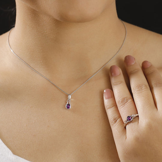 2er Set - AAA Radiant Ember Garnet Ring und Anhänger, Größe (18.00), 925 Silber rhodiniert ca. 0,92 ct.