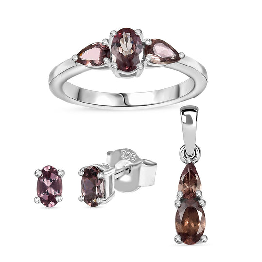AA Bekily Farbwechsel Granat Schmuckset 925 Silber rhodiniert (Größe 19.00), ca. 2,79 ct.