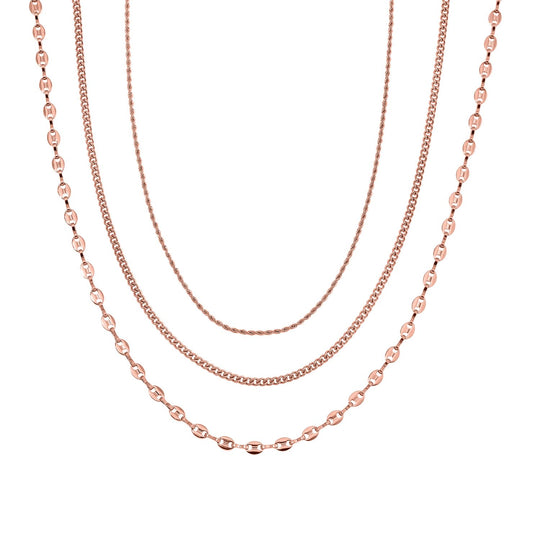 3er Set - Kugelkette 40 cm, Gliederkette 45 cm, Ankerkette 55 cm, Edelstahl, Goldfarben