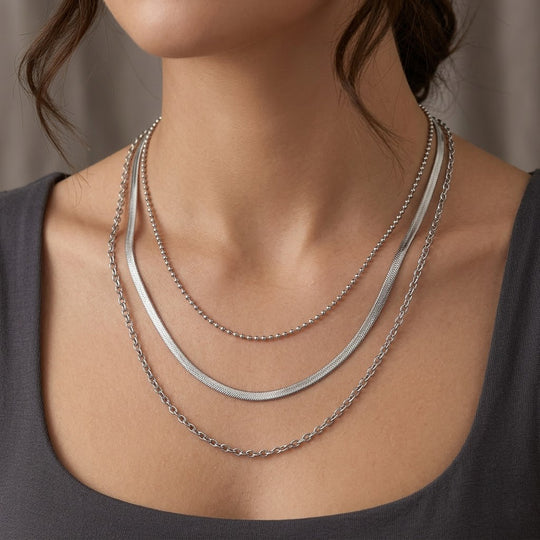 3er Set - Kugelkette 40 cm, flexiblekette 45 cm, Ankerkette 55 cm, Edelstahl, IP Goldfarben