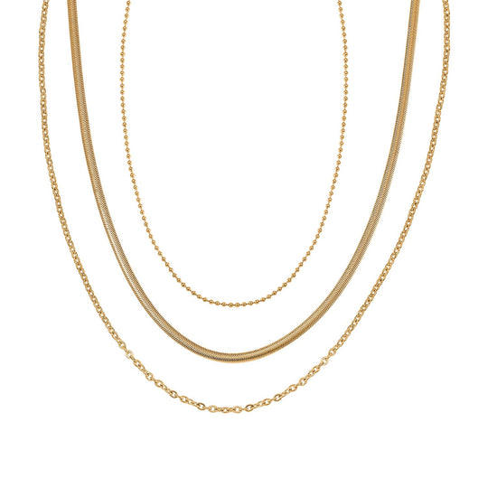 3er Set - Kugelkette 40 cm, flexiblekette 45 cm, Ankerkette 55 cm, Edelstahl, IP Goldfarben