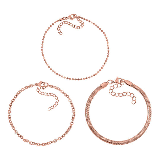 3er Set - Kugelarmband, Gliederarmband, Ankerarmband, Edelstahl