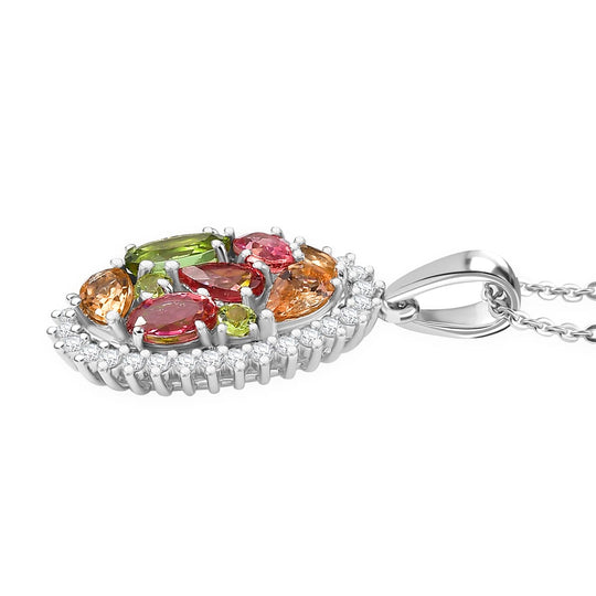 AAA Mehrfarbige Calabar -Turmalin, Weißer Zirkon Anhänger mit Kette ca. 50 cm, 925 Silber rhodiniert ca. 2.00 ct