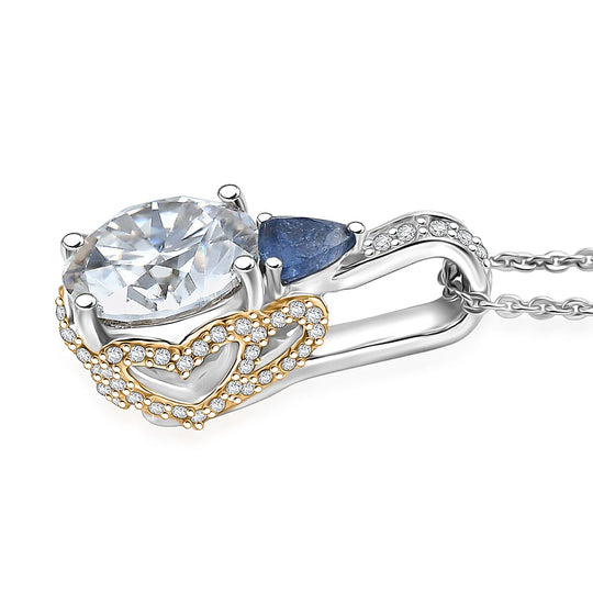 Moissanit, Masoala Saphir (Fissure gefüllt) Schmuckset ca. 50 cm 925 Silber rhodiniert ca. 3.65 ct