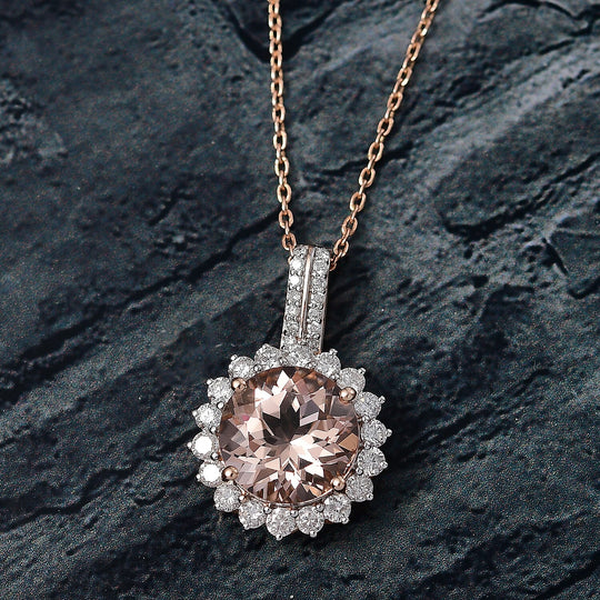 LUXORO AAA Morganit, Weißer Diamant AGI zertifiziert Schmuckset ca. 50 cm 417 Gold ca. 4.24 ct
