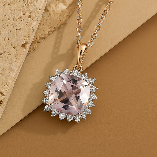 LUXORO AAA Morganit, Weißer Diamant AGI zertifiziert Schmuckset ca. 50 cm 417 Gold ca. 4.05 ct