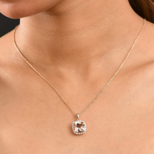LUXORO AAA Morganit, Weißer Diamant AGI zertifiziert Schmuckset ca. 50 cm 417 Gold ca. 4.05 ct