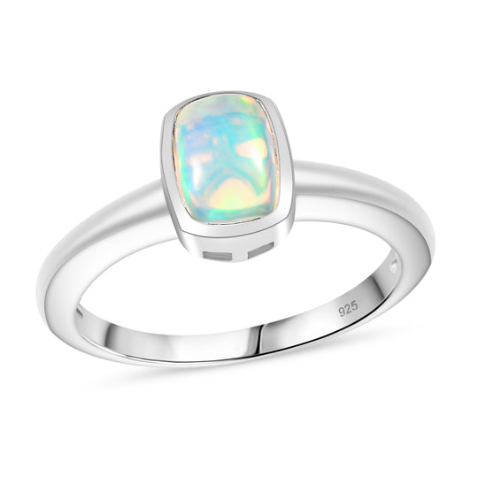 2er Set - AA Natürlicher, äthiopischer Welo Opal Anhänger und Ring, Größe (21.00), 925 Silber rhodiniert, ca. 1,89 ct.