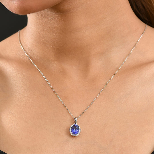 Rhapsody AAAA Tansanit, Weißer Diamant AGI zertifiziert Schmuckset ca. 50 cm 950 Platin ca. 3.04 ct