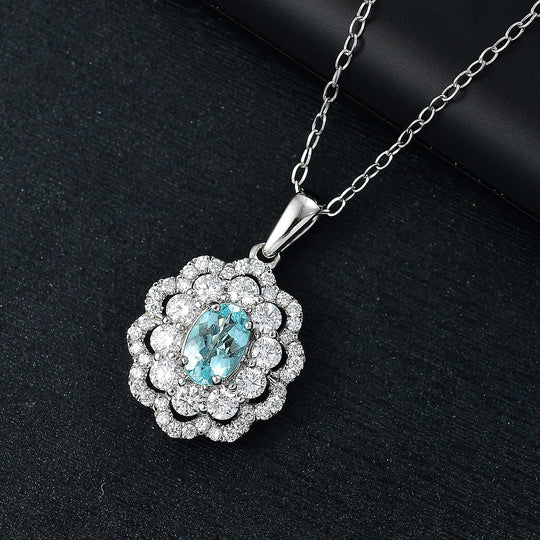 AAAA Paraiba Turmalin, Weißer Diamant AGI zertifiziert Schmuckset ca. 50 cm 950 Platin ca. 2.08 ct