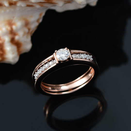 2er Set - Moissanit Ring, 925 Silber, Größe (19.00), 750 rosévergoldet ca. 0.48 ct