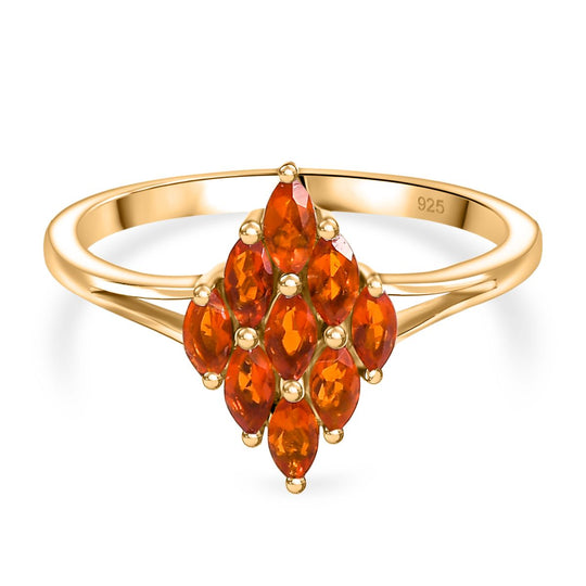 2er Set - Blaze Feueropal Anhänger und Ring, Größe (16.00), 925 Silber 750 Gelbgold Vermeil ca. 1.16 ct