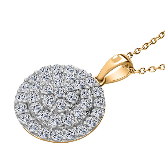 LUXURIANT SGL zertifizierter SI-GH Labor Diamant Anhänger mit 50cm Kette, 925 Silber Gelbgold Vermeil - 1 ct.