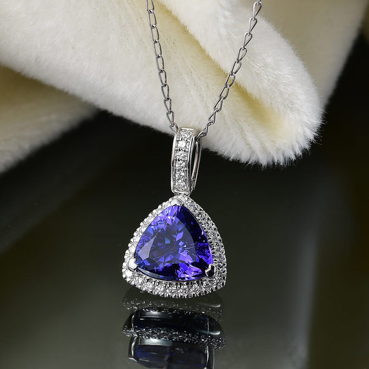 Rhapsody AAAA Tansanit, Weißer Diamant AGI zertifiziert Schmuckset ca. 50 cm 950 Platin ca. 3.91 ct