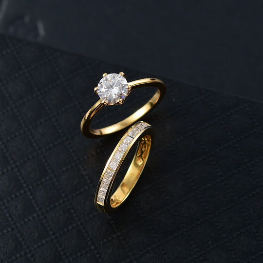 2er Set - D'joy Moissanit Ring, 925 Silber 750 Gelbgold Vermeil (Größe 20.00), ca. 1.55 ct