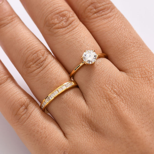 2er Set - D'joy Moissanit Ring, 925 Silber 750 Gelbgold Vermeil (Größe 20.00), ca. 1.55 ct