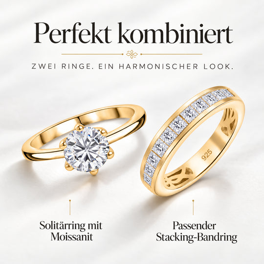 D'Joy 1,57 ct. 2er-Set Moissanit Stacking Ringe, 925 Silber rhodiniert