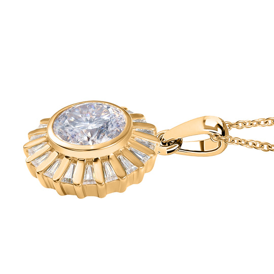 100 Facetten Moissanit Anhänger mit Kette ca. 50 cm, 925 Silber 750 Gelbgold Vermeil ca. 6.68 ct