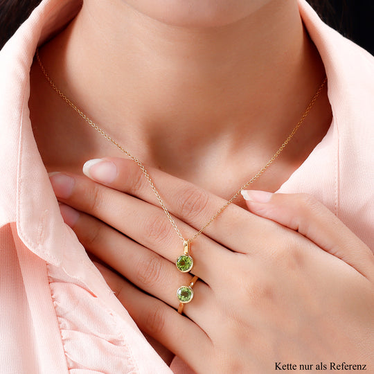 2-er Set Natürlicher Peridot-Ring und Anhänger, 925 Silber vergoldet ca. 2,63 ct
