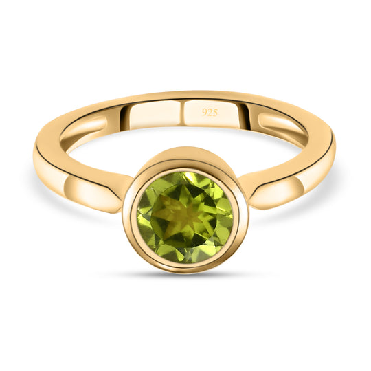 2-er Set Natürlicher Peridot-Ring und Anhänger, 925 Silber vergoldet ca. 2,63 ct