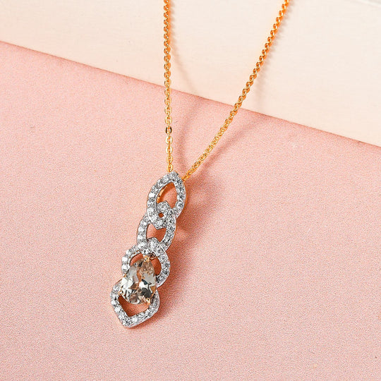 AAA Turkizit und weißer Zirkon-Anhänger mit Kette, 925 Silber Gelbgold Vermeil ca. 1.12 ct