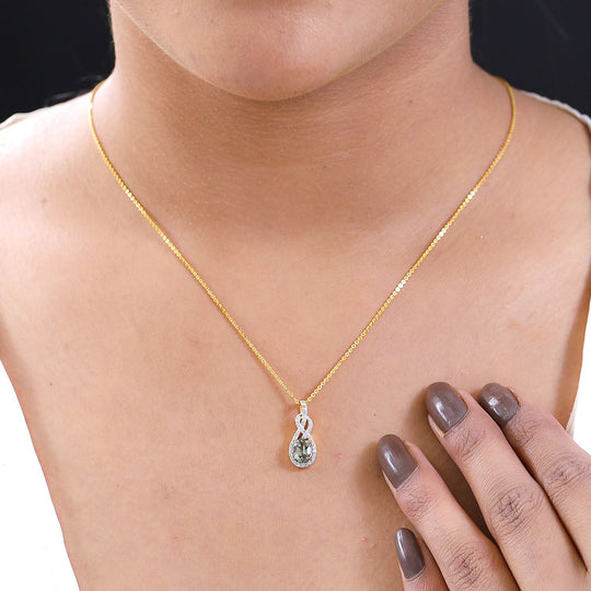 AAA Turkizit und weißer Zirkon-Anhänger mit Kette, 925 Silber Gelbgold Vermeil ca. 1.27 ct