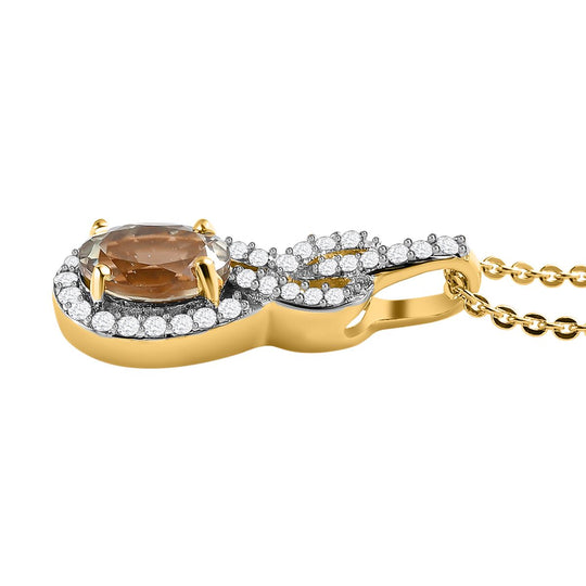 AAA Turkizit und weißer Zirkon-Anhänger mit Kette, 925 Silber Gelbgold Vermeil ca. 1.27 ct