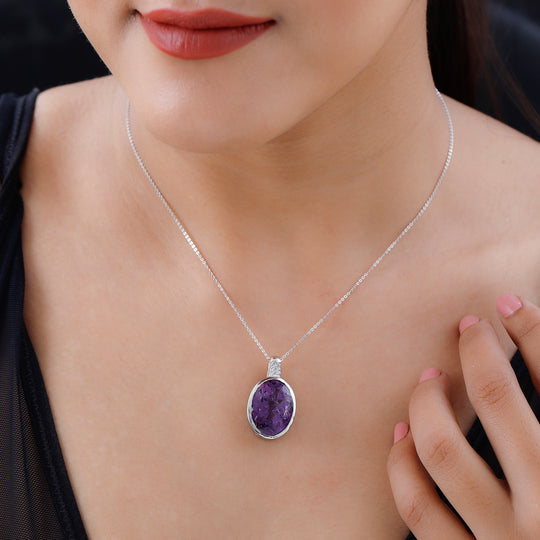 Rose de France Amethyst und weißer Zirkon Anhänger mit Kette, 925 Silber platiniert ca. 17.08 ct