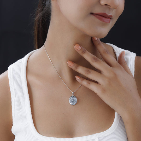 Santamaria Aquamarin, weißer Zirkon Anhänger mit Kette, 925 Silber platiniert ca. 2.68 ct