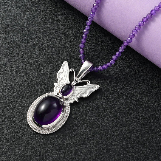 AAA Afrikanischer Amethyst Anhänger mit Kette ca. 50 cm + 5 cm Extender, 925 Silber rhodiniert ca. 42.50 ct