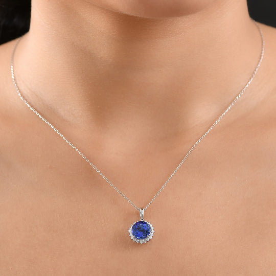 Rhapsody AAAA Tansanit, Weißer Diamant AGI zertifiziert Schmuckset ca. 50 cm 950 Platin ca. 3.60 ct