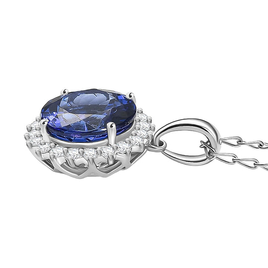 Rhapsody AAAA Tansanit, Weißer Diamant AGI zertifiziert Schmuckset ca. 50 cm 950 Platin ca. 3.60 ct