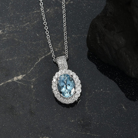 LUXORO AAA Santamaria Aquamarin, Weißer Diamant AGI zertifiziert Schmuckset ca. 50 cm 585 Gold ca. 1.46 ct