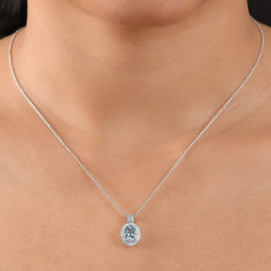 LUXORO AAA Santamaria Aquamarin, Weißer Diamant AGI zertifiziert Schmuckset ca. 50 cm 585 Gold ca. 1.46 ct