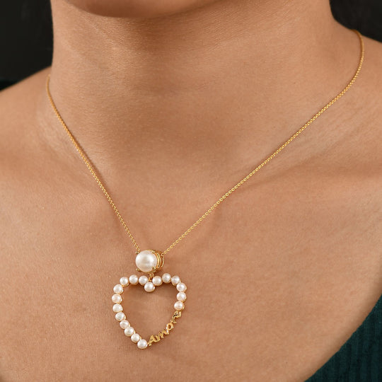 GP Amore Kollektion - Süßwasserperle und blauer Saphir Anhänger mit 45cm Kette, 925 Silber Gelbgold Vermeil