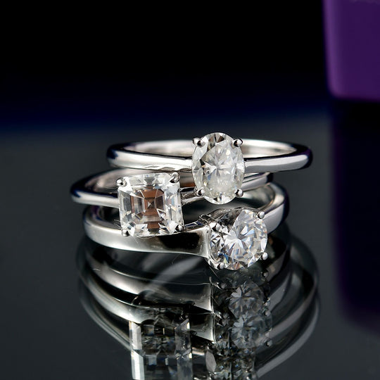 3er Set - D joy Moissanit Ring, 925 Silber rhodiniert (Größe 19) ca. 2,65 ct.