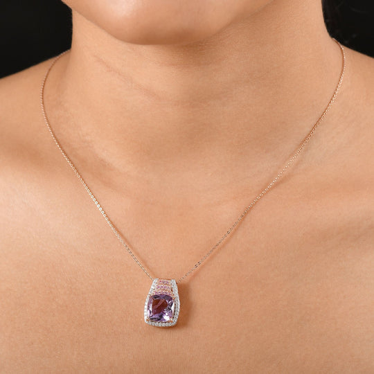 D'joy AA Rose De France Amethyst, Moissanit Anhänger mit Kette (ca. 50 cm), 925 Silber 750 Roségold Vermeil ca. 5,71 ct.