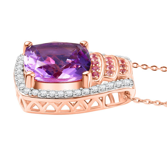 D'joy AA Rose De France Amethyst, Moissanit Anhänger mit Kette (ca. 50 cm), 925 Silber 750 Roségold Vermeil ca. 5,71 ct.