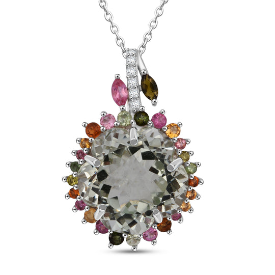 AA Prasiolite, Mehrfarbig-Turmalin Schmuckset 925 Silber rhodiniert ca. 11.17 ct