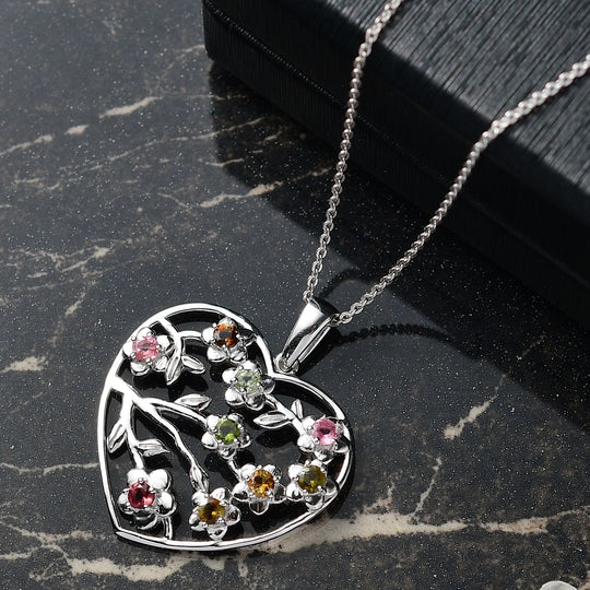 D joy Mehrfarbiger-Turmalin Anhänger mit Kette, 925 Silber platiniert ca. 0,72 ct.