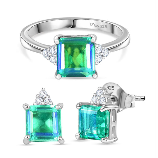 2er Set - D joy Pfau Quarz Triplette, Weißer Zirkon Ohrringe und Ring, Größe (17.00), 925 Silber platiniert, ca. 6.14 ct