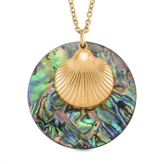 Abalone Muschel Jakobsmuschel-Design Anhänger mit Kette ca. 50 cm + 5 cm Extender, 316L Edelstahl, goldfarben