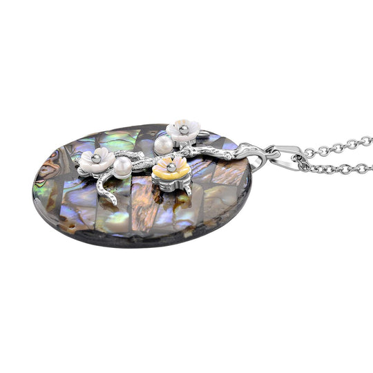 Abalone Muschel, Harz Anhänger mit Kette ca. 50 cm + 5 cm Extender, 316L Edelstahl, Silberfarben