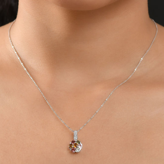 D'joy Mehrfarbiger-Turmalin Anhänger mit Kette ca. 50 cm, 925 Silber platiniert ca. 1.49 ct